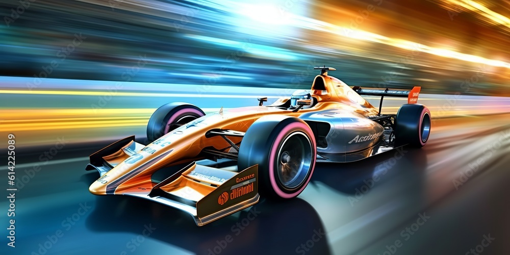Fototapeta premium Racing car high speed on dark background. Luxury background. Luxury design style. Dark background. High speed. Car, race, competition. Generative Ai