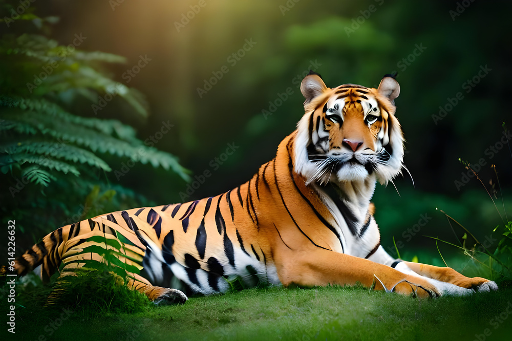 Obraz premium fierce tiger in the forest, shallow depth of field
