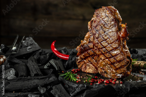 T-bone or porterhouse beef meat Steak for steakhouse menu. banner, menu, recipe place for text