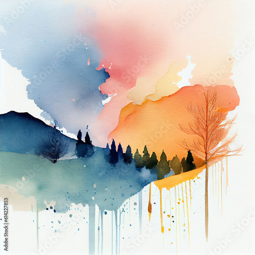 foliage watercolor illustration  social media post  rainbow colored  fall  autumn