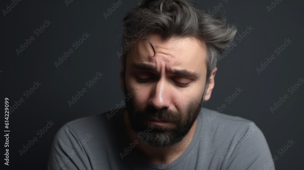 Expressive portrait of a man, isolated on plain background. Focusing on the facial expression. Generative AI illustration. Expressive portrait of a man, isolated on plain background. Focusing on the facial expression. Generative AI illustration.