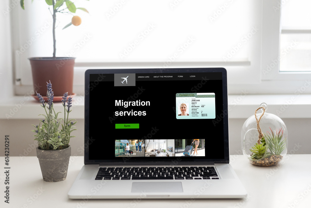 Top view of laptop with text Cloud migration. Migration to cloud Top view of laptop with text Cloud migration. Migration to cloud