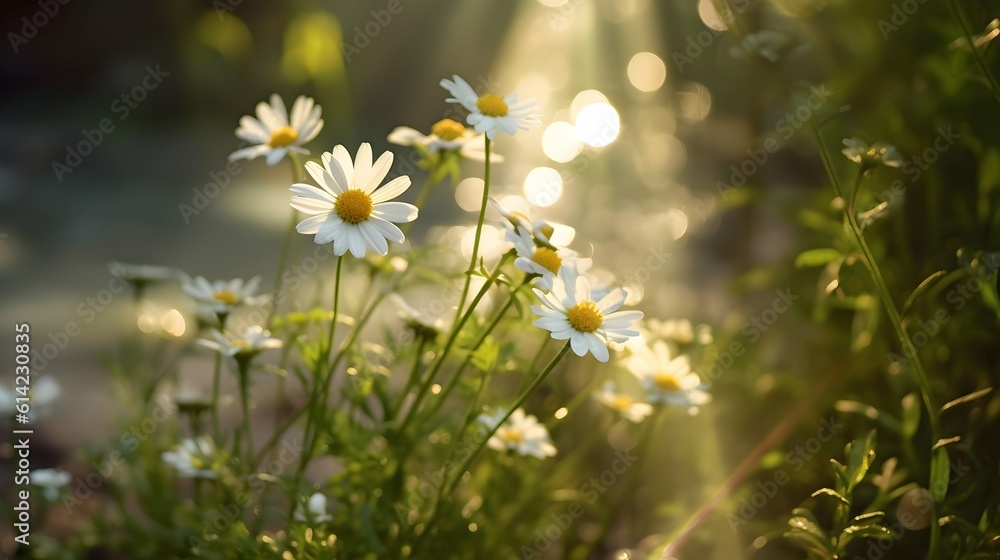 Spring Blossoming Beauty: Wild Daisy with Sunlight Shining Through
