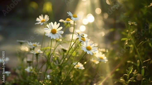 Spring Blossoming Beauty: Wild Daisy with Sunlight Shining Through