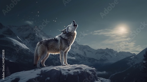 wolf howling at the moon. Generative AI