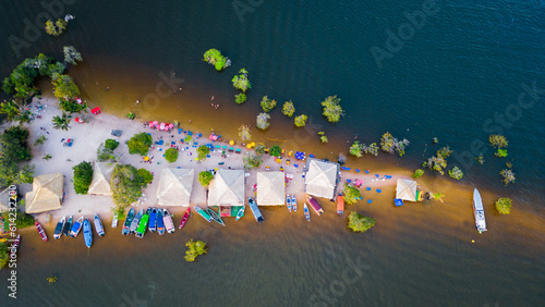 Aerial Drone Landscape in Alter Do Chao Brazil Santarem Ilha do Amor Love Island in Tapajos River Tropical Beach photo