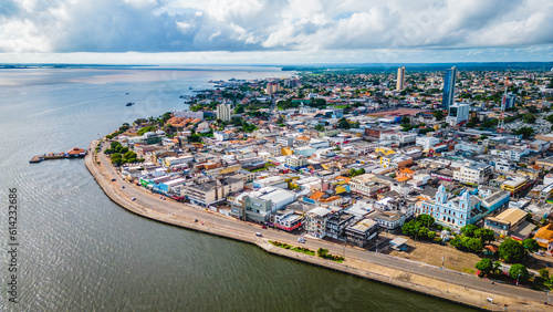 Aerial Riverside View of Santarém Pará Skyline Brazil Tapajós and Amazon Rivers, Panoramic Cityscape Drone Shot photo