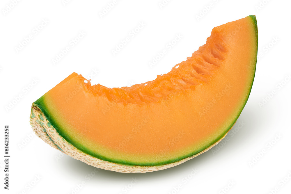 Cantaloupe melon piece isolated on white background with full depth of field. Cantaloupe melon piece isolated on white background with full depth of field.