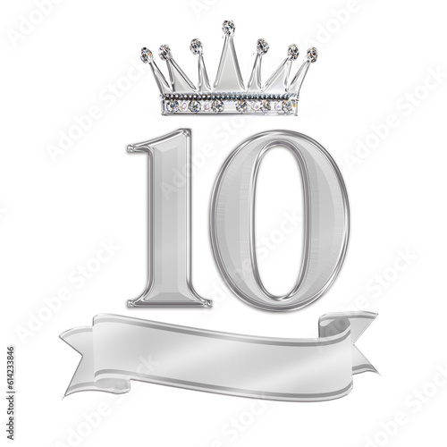 Silver Number 10 Set with Diamond Crown and Banner  photo