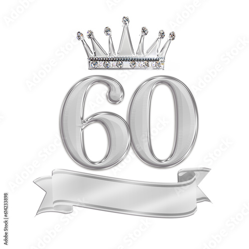 Silver Number 60 Set with Diamond Crown and Banner 