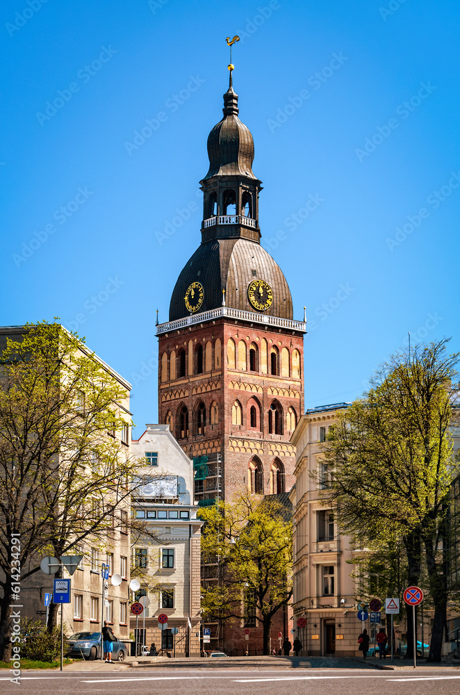 Evangelical Lutheran Riga Dome Cathedral of Saint Mary, seat of the Archbishop of Riga as seen from riverside.