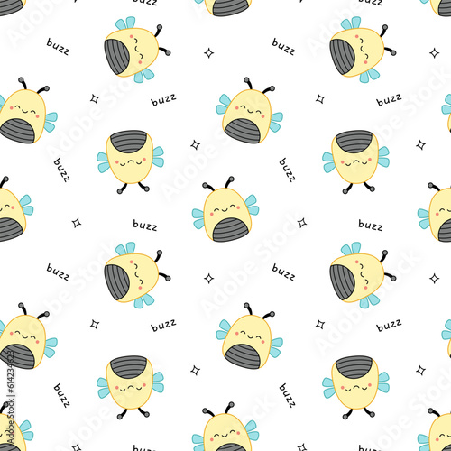 Bees on seamless pattern. Squishmallow. Background with bee. Kawaii, vector photo