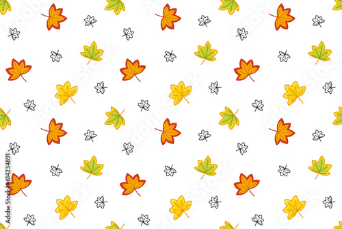 Leaves of sycamore or maple. Autumn seamless pattern. Leaf fall. Cartoon, Vector