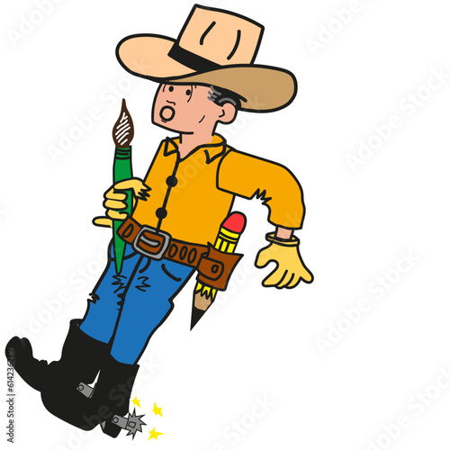 vaquero ilustración, vaquero occidental, vaquero, diverso, sombrero, sombrero de vaquero, pincel, botas, guantes, ilustración, vaquerito, lápiz, freno