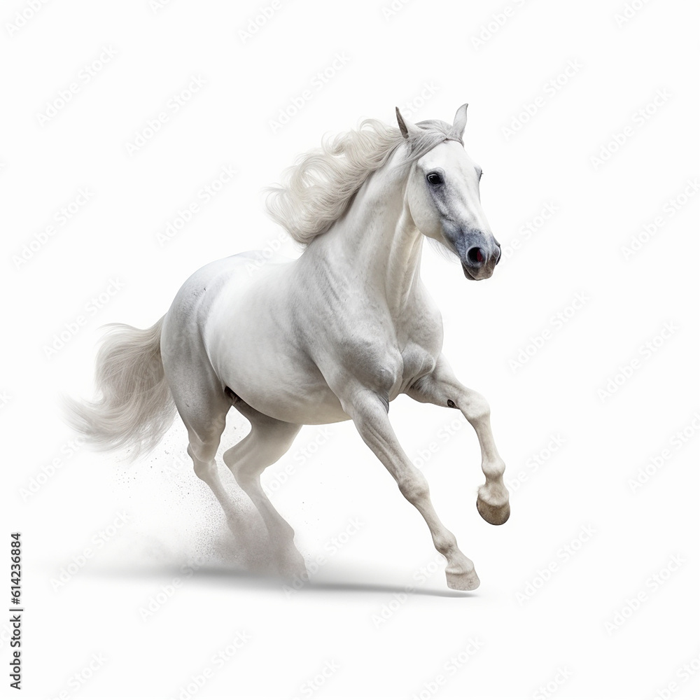 Fototapeta premium white horse runs gallop
