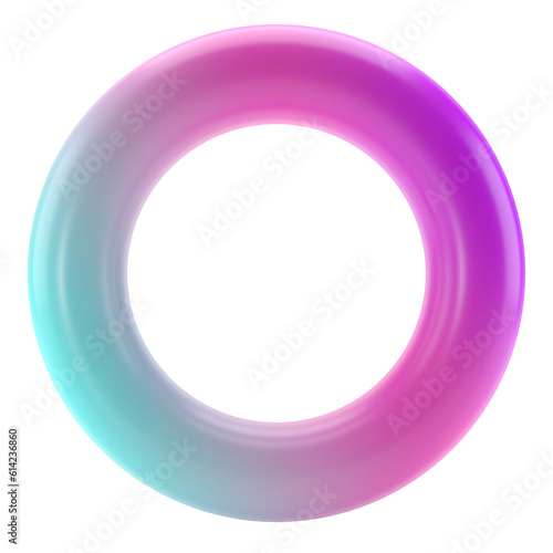 3d shape metal donut geometric. Realistic glossy turquoise and lilac gradient color luxury template decorative design illustration. Minimalist bright mockup isolated transparent png