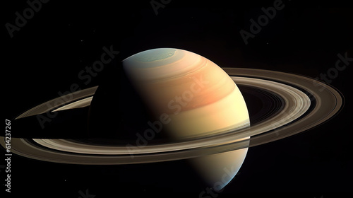 Saturn on a black background in space. Generative Ai
