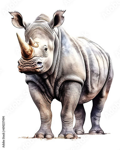 Realistic cute wild animal clipart art - rhinoceros With Generative AI.