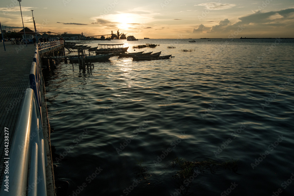Fototapeta premium rio amazonia amazon river in Santarem para state Brazil boat moored at sunset