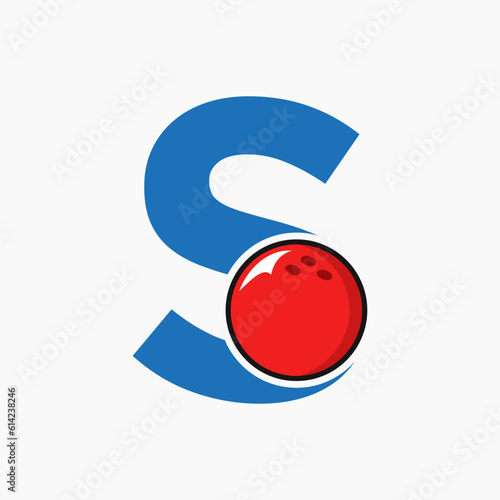 Bowling Logo Design On Letter S Concept. Bowling Sport Logotype Symbol