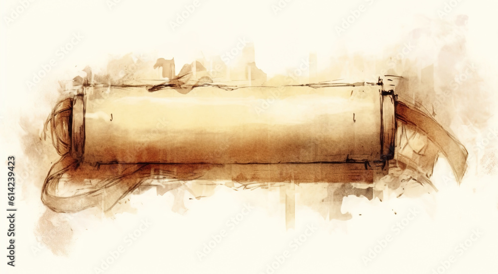 Old vintage scroll paper with watercolor, an old paper rolled banner