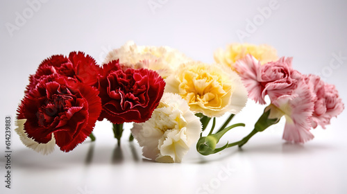 An arrangement of red and white carnations in the shape of a heart. Generative Ai