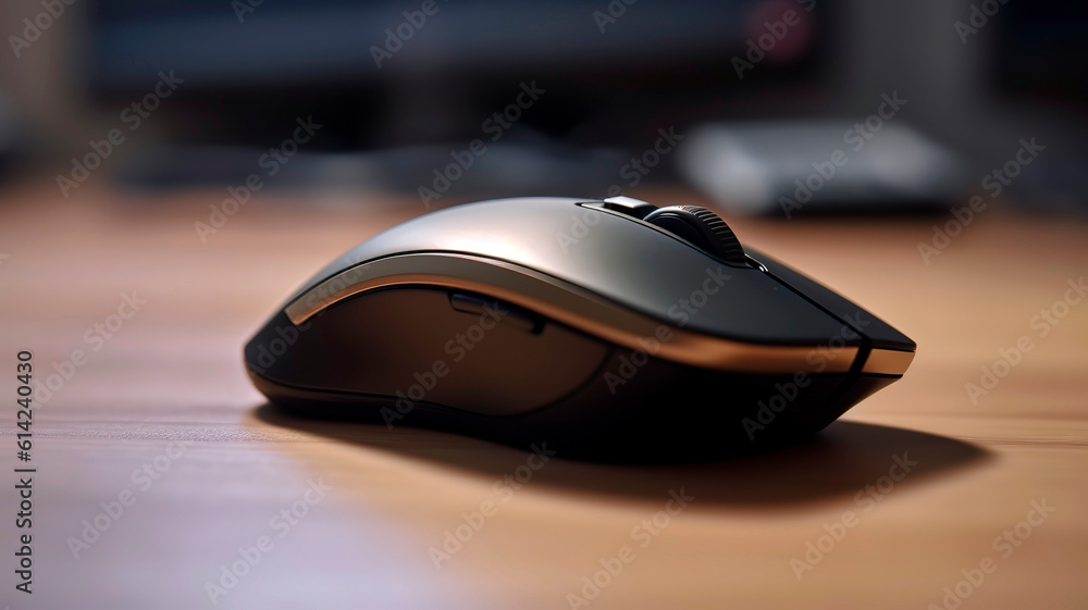 Modern wireless computer mouse stands out against a simple backdrop. Modern wireless computer mouse stands out against a simple backdrop.