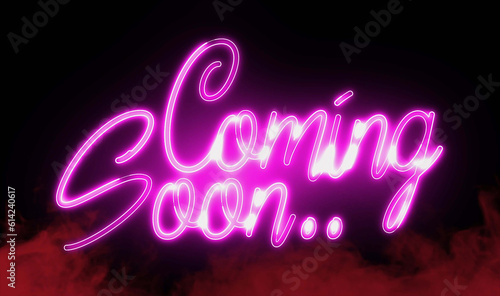 Coming Soon electric pink lighting text with on black background, 3D Rendering. Coming Soon text word.