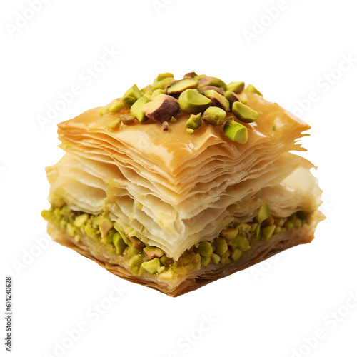 Pistachio baklava isolated on transparent or white background, png photo