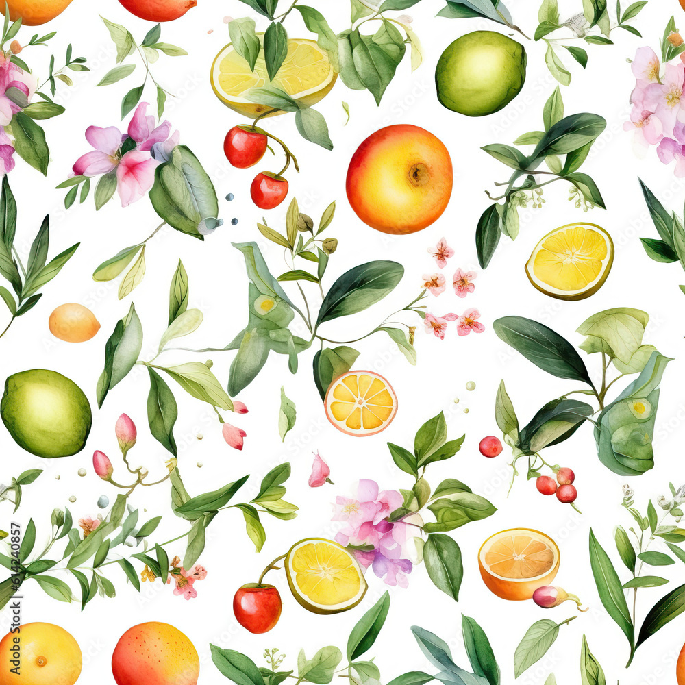 Obraz premium Watercolor fruit isolated on white repeat pattern