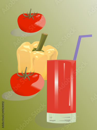 glass of juice , tomato and pepper