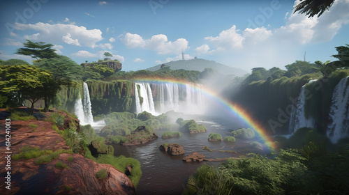 Iguazu Falls on the border of Brazil and Argentina in South America. Generative Ai