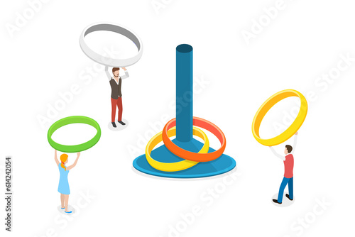 3D Isometric Flat  Conceptual Illustration of Pin And Rings