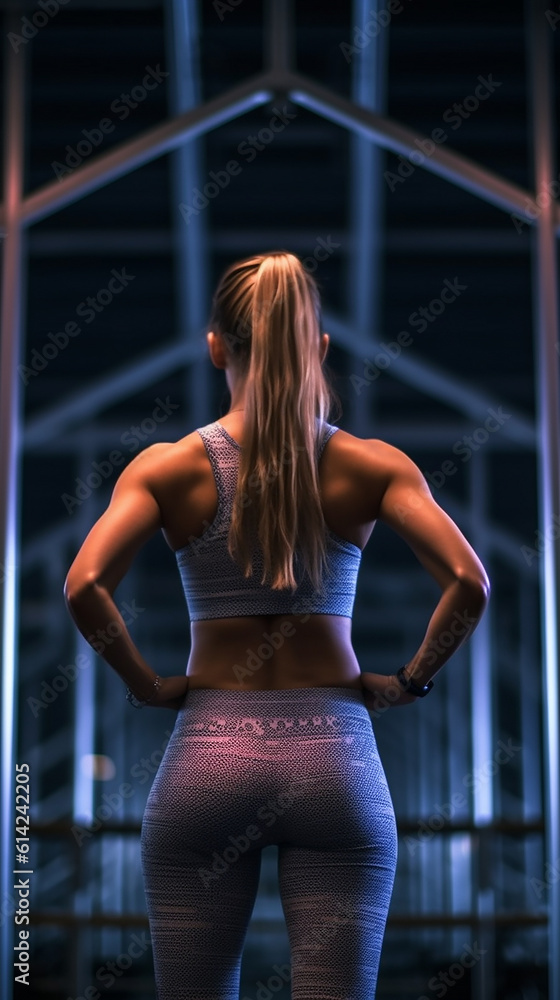 Model Rear View Stance Generative AI. Rear view of a female fitness model in the gym Stock ...