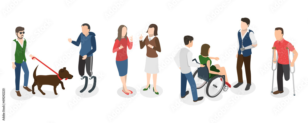 custom made wallpaper toronto digital3D Isometric Flat Conceptual Illustration of People with Different Types Of Disabilities