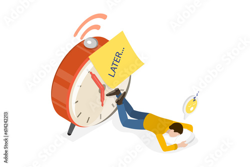 3D Isometric Flat  Conceptual Illustration of Procrastination