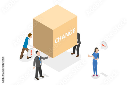 3D Isometric Flat  Conceptual Illustration of Status Quo Bias