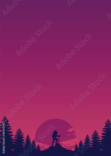 Silhouette of a Man Hiking in the Mountain Vector Illustration © elevencedesign