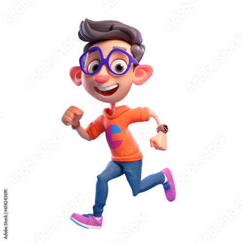 3d icon cute Young smiling Happy running man  people character illustration. Cartoon boy minimal style on Isolated Transparent png background. Generative ai