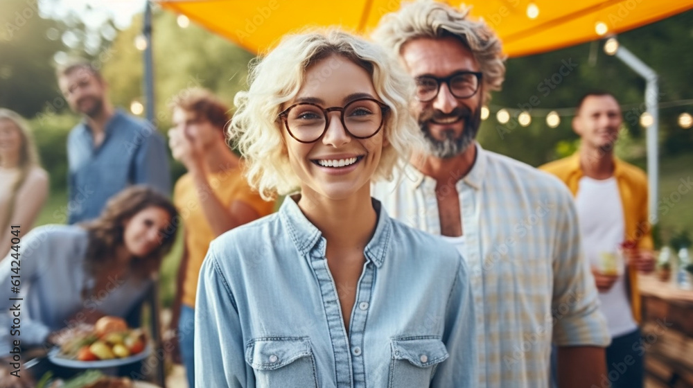 caucasian mature middle-aged adult man at a garden party with family and friends, kids and siblings caucasian mature middle-aged adult man at a garden party with family and friends, kids and siblings