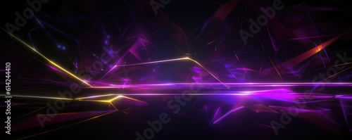 Abstract futuristic dark banner background with neon purple and yellow glow. Ai generative.