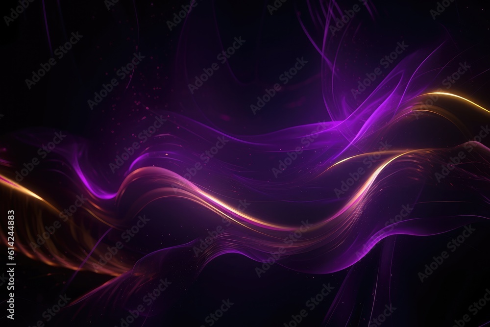 Fototapeta premium Abstract futuristic dark background with neon purple and yellow glow. Ai generative.