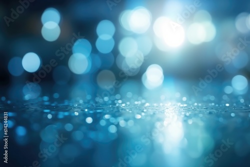 Beautiful abstract light blue blurred background with lighting spots and reflections. Ai generative.