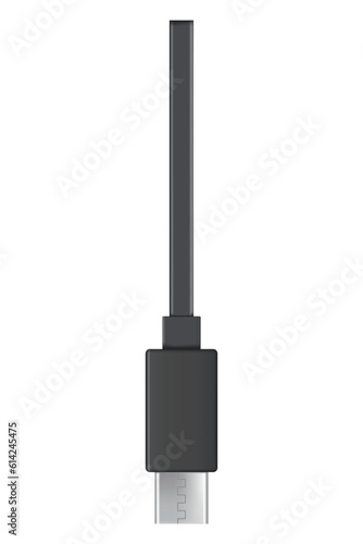 Usb cable connector, Type C. Realistic vector of phone jack for cabling in black color. Cable for charging or transmitting information for modern electronic devices