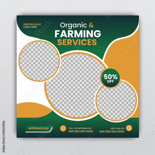 Modern gardening and farming social media post design template green color