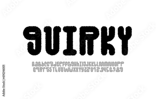 Art alphabet font, abstract typography letters and numbers made fluffy style, vector illustration 10EPS