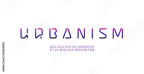 Tech font, digital alphabet, trendy uppercase Latin letters from A to Z and Arab numbers from 0 to 9 for you logo design, vector illustration 10EPS