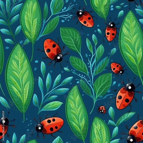 Cute ladybugs seamless repeat pattern [Generative AI] 