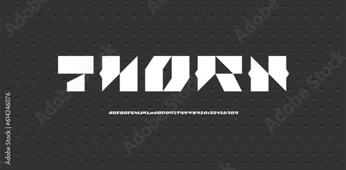 Technology alphabet thick font, for your future space design made angled serifs bevel type, vector illustration 10EPS