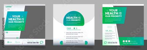 Healthcare social media post for hospital clinic promotion web banners Set